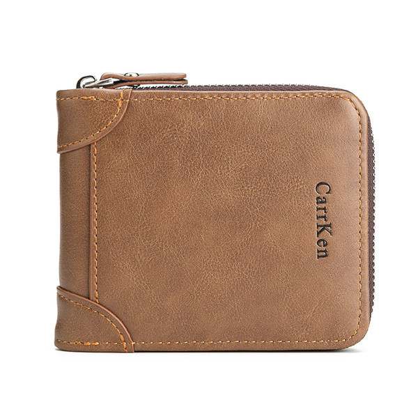 Ādas vīriešu maks ar uzrakstu un rāvējslēdzēju