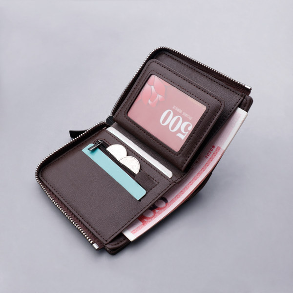 Vīriešu maks no eko ādas ar rāvējslēdzēja uzrakstu un metāla elementu