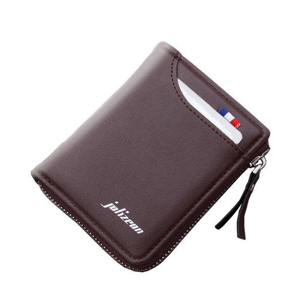 Vīriešu maks no eko ādas ar rāvējslēdzēja uzrakstu un metāla elementu