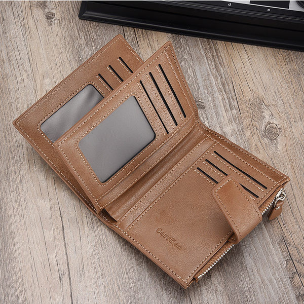 Eko bőrből készült férfi pénztárca felirattal és cipzárral