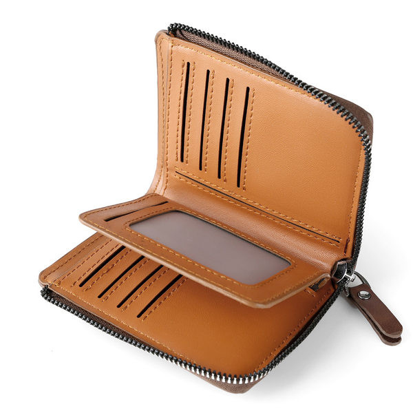 Μικρό έκο δερμάτινο πορτοφόλι με φερμουάρ και επιγραφή