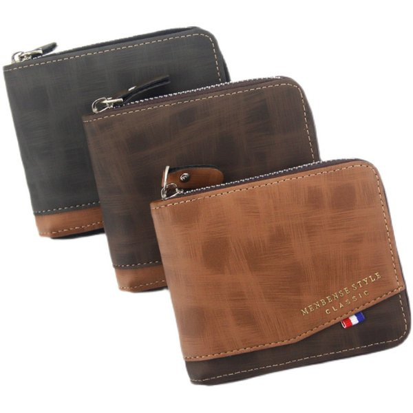 Vīriešu maks ar uzrakstu un nodalījumiem monētām un banknotēm