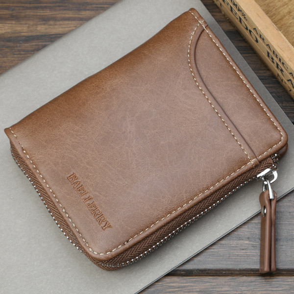 Moderns vīriešu maks no eko ādas - rāvējslēdzēja aizdare