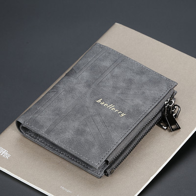 Ādas vīriešu maks ar uzrakstu un rāvējslēdzējiem