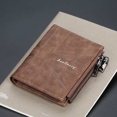 Ādas vīriešu maks ar uzrakstu un rāvējslēdzējiem