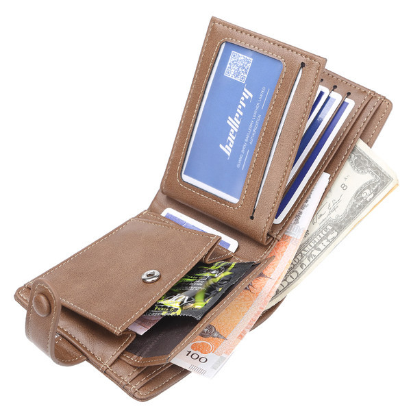 Vīriešu maks ar uzrakstu un pogu aizdari