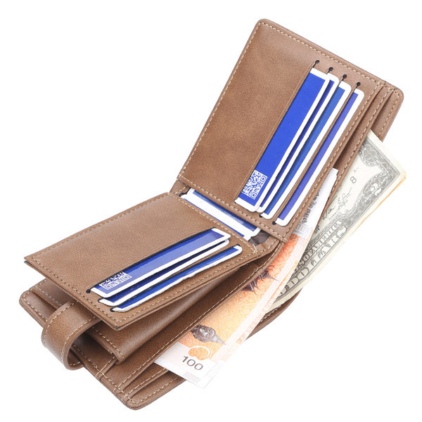 Vīriešu maks ar uzrakstu un pogu aizdari