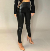 Mūsdienīgi ādas legingi ar saitēm jostasvietā