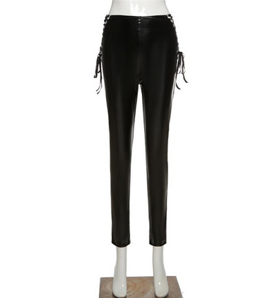 Mūsdienīgi ādas legingi ar saitēm jostasvietā