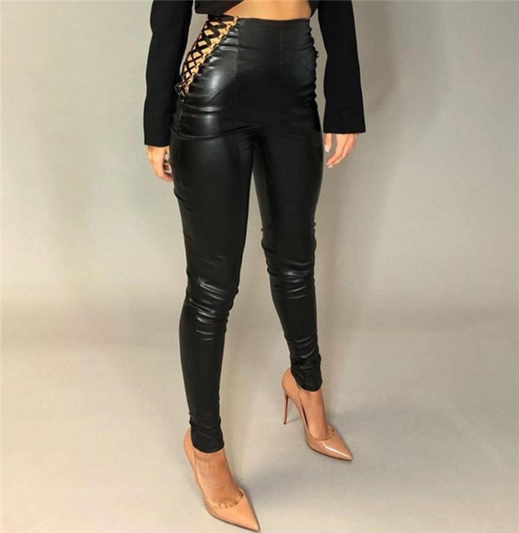 Mūsdienīgi ādas legingi ar saitēm jostasvietā