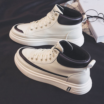 Vīriešu augstās kedas no eko ādas ar šņorēm un plakanu zoli