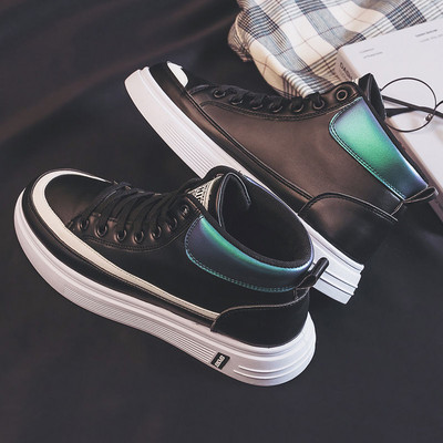 Vīriešu augstās kedas no eko ādas ar šņorēm un plakanu zoli