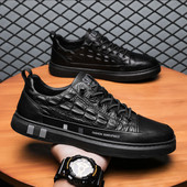 Vīriešu kedas no eko ādas ar uzrakstu uz zoles un šņorēm