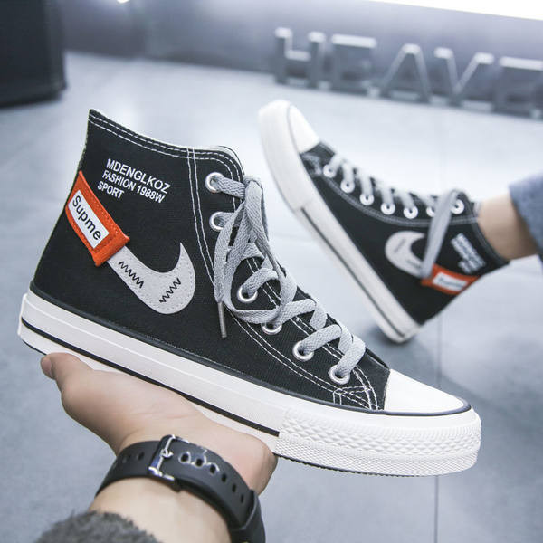 Vīriešu augstas tekstila kedas ar saitēm un emblēmu