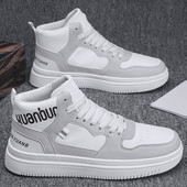 Jauns vīriešu augsto kedu modelis no mākslīgās ādas ar plakanu zoli