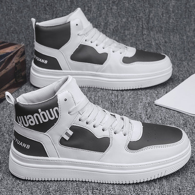 Jauns vīriešu augsto kedu modelis no mākslīgās ādas ar plakanu zoli