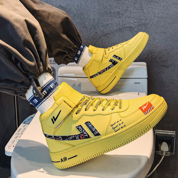 Νέο μοντέλο ανδρικά ψηλά αθλητικών παπούτσια  από faux δέρμα με επίπεδη σόλα