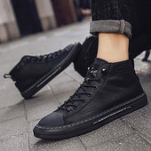 Modernas vīriešu augstās kedas no mākslīgās ādas ar plakanu zoli