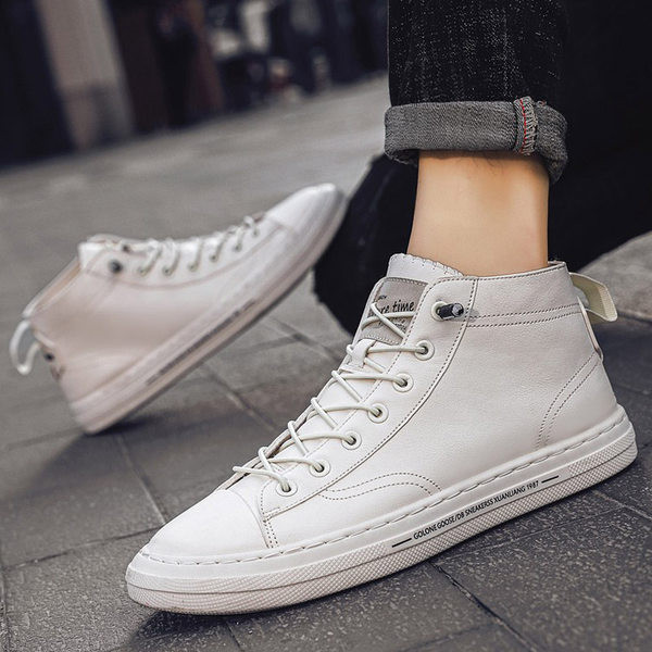 Modernas vīriešu augstās kedas no mākslīgās ādas ar plakanu zoli