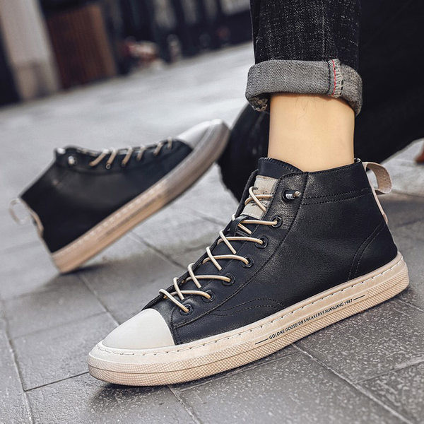 Modernas vīriešu augstās kedas no mākslīgās ādas ar plakanu zoli