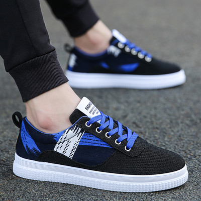 Ανδρικά υφασμάτινα αθλητικά παπούτσια με επιγραφή και επίπεδη σόλα