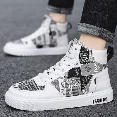 Vīriešu augstās kedas ar krāsainu apdruku - eko āda