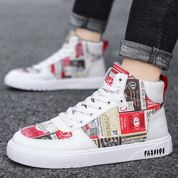 Vīriešu augstās kedas ar krāsainu apdruku - eko āda