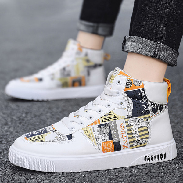 Vīriešu augstās kedas ar krāsainu apdruku - eko āda