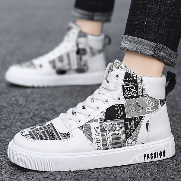 Vīriešu augstās kedas ar krāsainu apdruku - eko āda