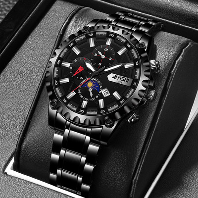 Vīriešu apaļais pulkstenis ar izgaismotām rādījumiem