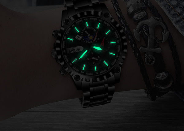 Vīriešu apaļais pulkstenis ar izgaismotām rādījumiem