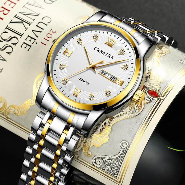 Jauna modeļa vīriešu pulkstenis ar dekoratīviem akmeņiem un kvarca siksniņu