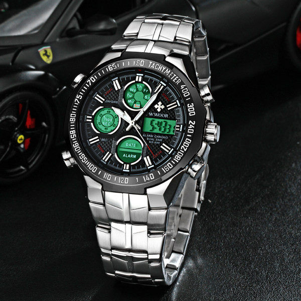 Vīriešu pulkstenis apaļā formā un nerūsējošā tērauda siksniņā