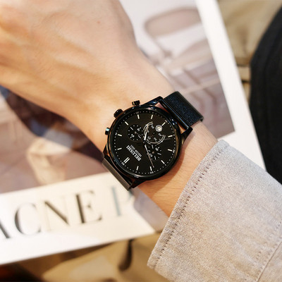 Vīriešu pulkstenis ar krāsainiem rādītājiem - apaļa forma