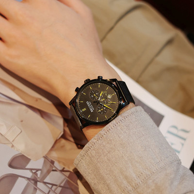 Vīriešu pulkstenis ar krāsainiem rādītājiem - apaļa forma