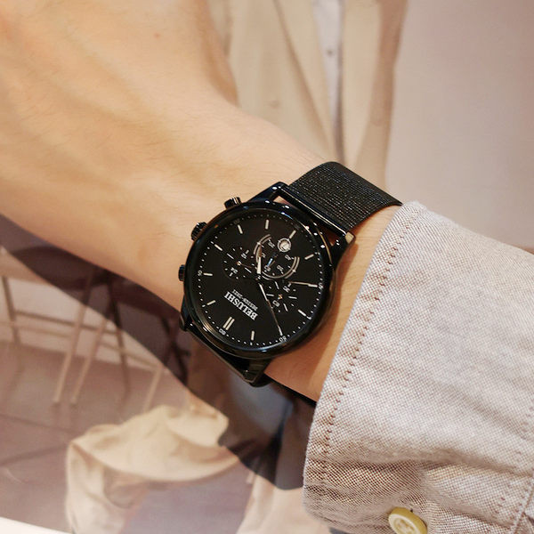 Vīriešu pulkstenis ar krāsainiem rādītājiem - apaļa forma