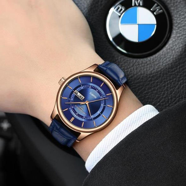 Nahast rihmaga stiilne meeste käekell