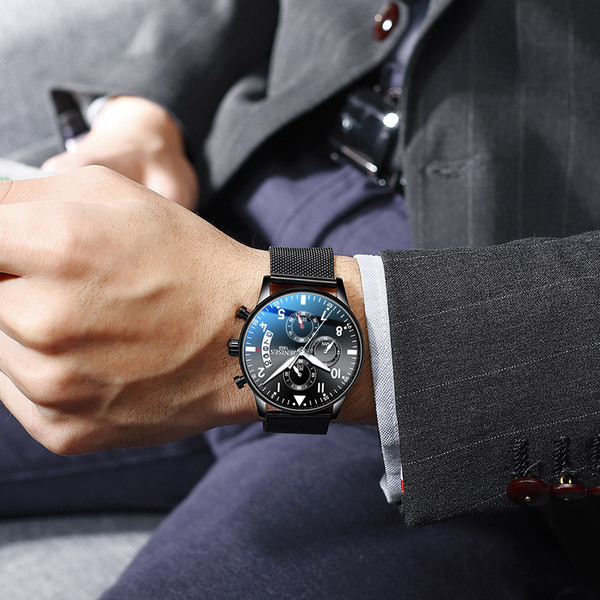 Vízálló férfi karóra - ultra vékony fém szíjjal