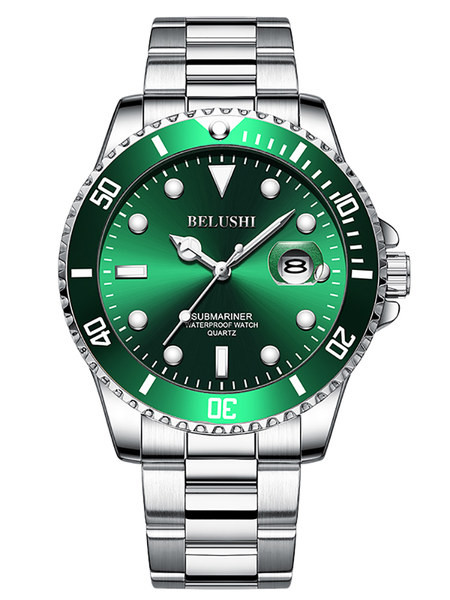 Férfi karóra színes számlappal és fém szíjakkal