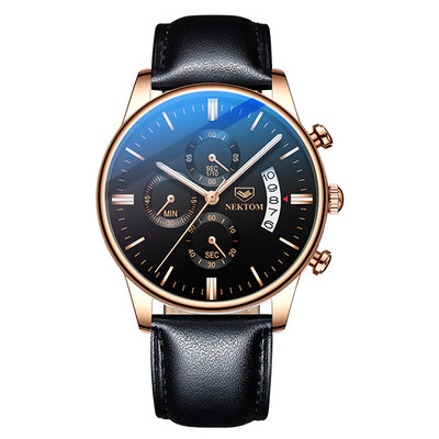 Modernus vyriškas laikrodis su dirbtinės odos apyranke
