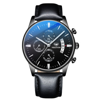 Modernus vyriškas laikrodis su dirbtinės odos apyranke
