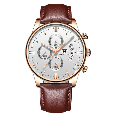 Modernus vyriškas laikrodis su dirbtinės odos apyranke