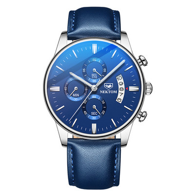 Modernus vyriškas laikrodis su dirbtinės odos apyranke