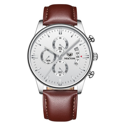 Modernus vyriškas laikrodis su dirbtinės odos apyranke