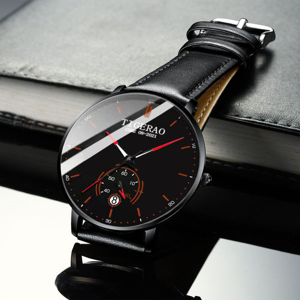 Ikdienas vīriešu pulkstenis ar mākslīgās ādas siksnām