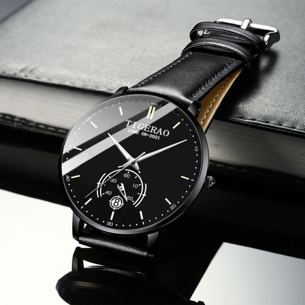 Ikdienas vīriešu pulkstenis ar mākslīgās ādas siksnām