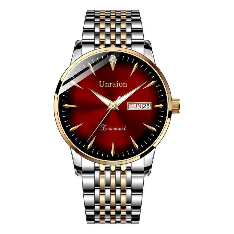 Férfi karóra fém szíjjal és fluoreszkáló mutatókkal