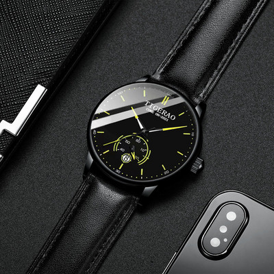 Ултра тънък мъжки часовник с каишка от еко кожа или метал