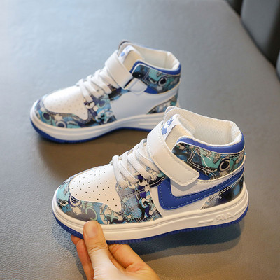 Jauns bērnu augsto kedu modelis no mākslīgās ādas ar plakanu zoli