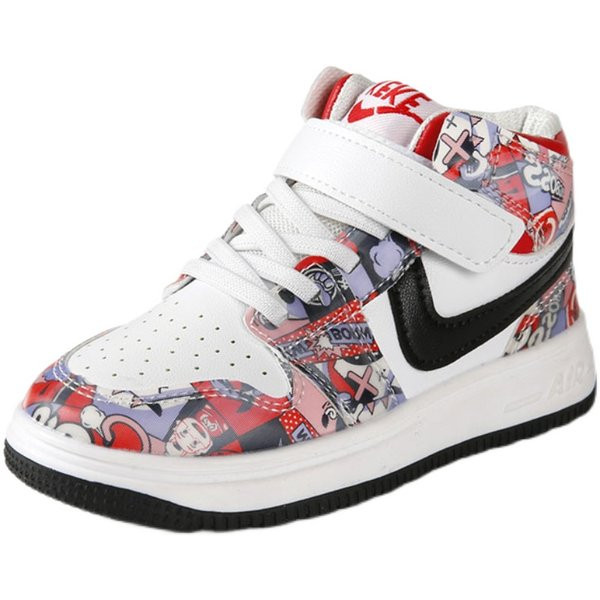 Jauns bērnu augsto kedu modelis no mākslīgās ādas ar plakanu zoli